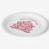 レッドスカンジナビアフォークアートクリスマスツリー ペーパープレート (アングル)