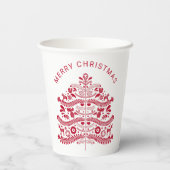 レッドスカンジナビアフォークアートクリスマスツリー 紙コップ (裏面)