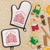 レッドスカンジナビアフォークアートクリスマスツリー 鍋つかみ&鍋敷きセット