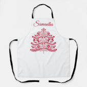 レッドスカンジナビアフォークアートノルディッククリスマスツリー エプロン (正面)