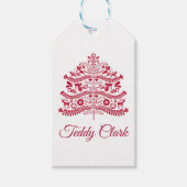 レッドスカンジナビアフォークアートノルディッククリスマスツリー ギフトタグ (正面)