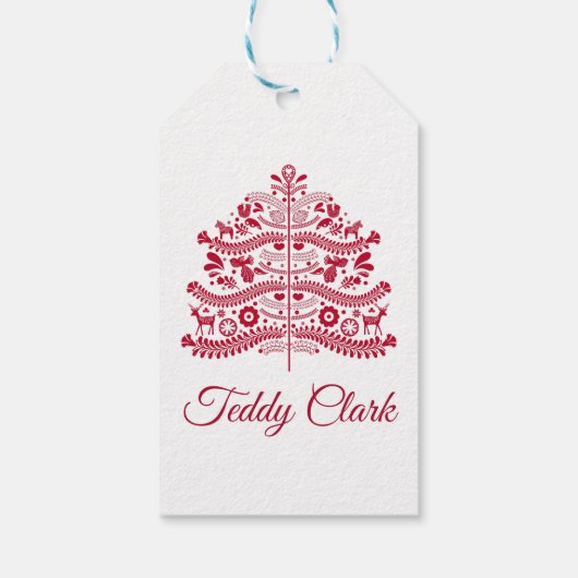 レッドスカンジナビアフォークアートノルディッククリスマスツリー ギフトタグ (裏面)