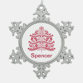 レッドスカンジナビアフォークアートノルディッククリスマスツリー スノーフレークピューターオーナメント (正面)