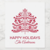 レッドスカンジナビアフォークアートノルディッククリスマスツリー ワインラベル (シングルラベル)