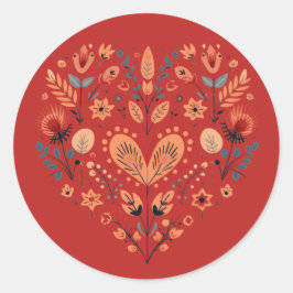 レッドスカンジナビア北欧ハートバレンタイン ラウンドシール