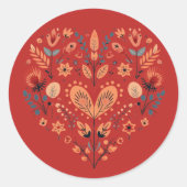 レッドスカンジナビア北欧ハートバレンタイン ラウンドシール (正面)