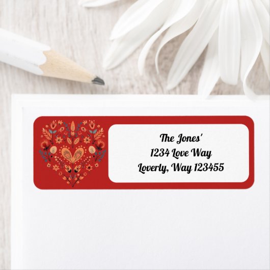 レッドスカンジナビア北欧ハートバレンタイン ラベル (インサイチュ)