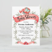 レッドスカーフのウッドランドフクロウ赤ちゃんシャワー 招待状 (スタンド正面)