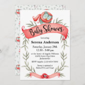 レッドスカーフのウッドランドフクロウ赤ちゃんシャワー 招待状 (正面/裏面)