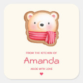 レッドスカーフの可愛いクマ顔クリスマスキッチン スクエアシール (正面)