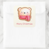 レッドスカーフの可愛いクマ顔クリスマスクッキー スクエアシール (バッグ)