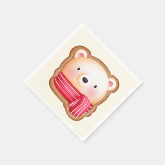 レッドスカーフの可愛いクマ顔クリスマスクッキー スタンダードカクテルナプキン (角)
