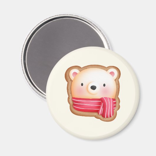 レッドスカーフの可愛いクマ顔クリスマスクッキー マグネット (正面/裏面)