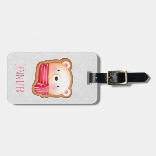 レッドスカーフの可愛いクマ顔クリスマスクッキー ラゲッジタグ (正面横)