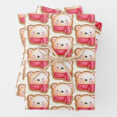 レッドスカーフの可愛いクマ顔クリスマスクッキー ラッピングペーパーシート (インサイチュ)