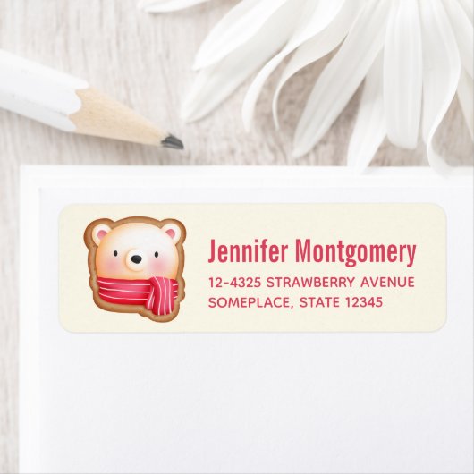 レッドスカーフの可愛いクマ顔クリスマスクッキー ラベル (インサイチュ)