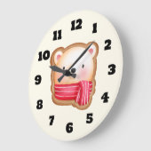 レッドスカーフの可愛いクマ顔クリスマスクッキー ラージ壁時計 (傾斜)