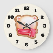 レッドスカーフの可愛いクマ顔クリスマスクッキー ラージ壁時計 (正面)