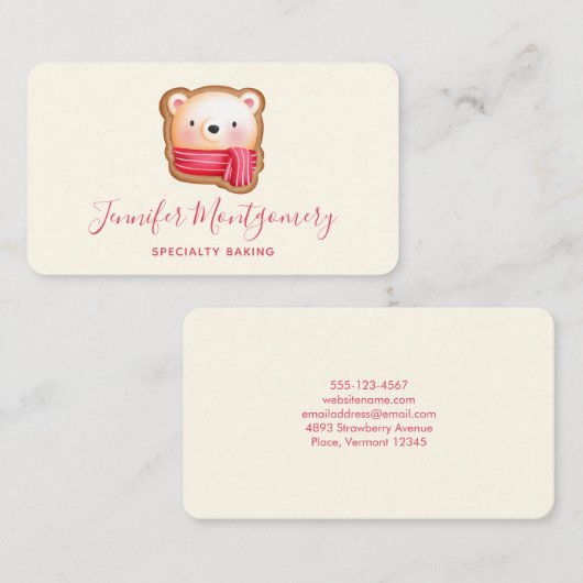 レッドスカーフの可愛いクマ顔クリスマスクッキー 名刺 (正面/裏面)