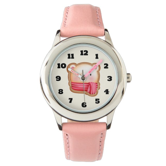 レッドスカーフの可愛いクマ顔クリスマスクッキー 腕時計 (正面)