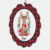 レッドスカーフ付きクリスマスディアー オーナメントカード (左)