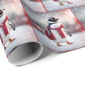 レッドスカーフ付きクリスマスペンギン ラッピングペーパー (ロールコーナー)