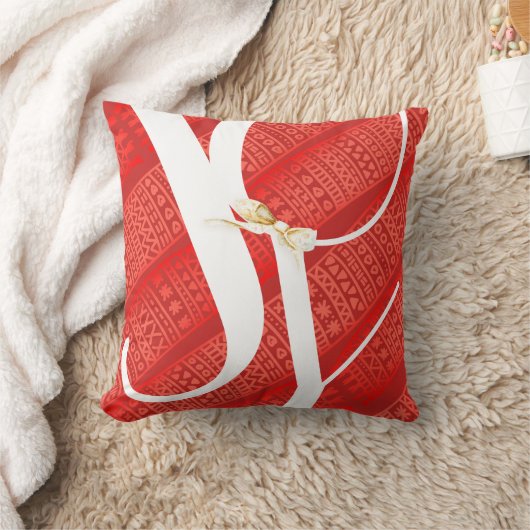 レッドスカーフ金ゴールドジョイタイポグラフィクリスマス クッション (ブランケット)