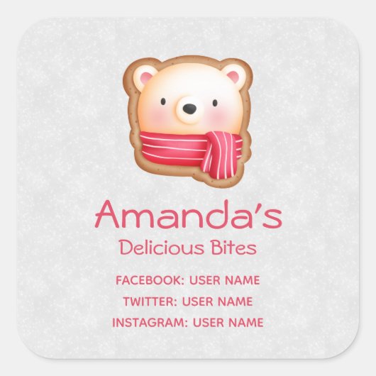 レッドスカーフ顔でかわいいクマのビジネス スクエアシール (正面)