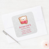 レッドスカーフ顔でかわいいクマのビジネス スクエアシール (封筒)