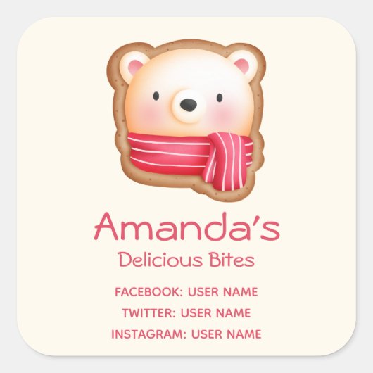 レッドスカーフ顔でかわいいクマのビジネス スクエアシール (正面)