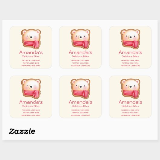 レッドスカーフ顔でかわいいクマのビジネス スクエアシール (シート)