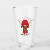 レッドスキーキャップとスカーフの漫画のロングホーン タンブラーグラス (正面)