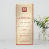 レッドスクエアダブルハピネス中国の金ゴールド結婚ズ 招待状 (スタンド正面)