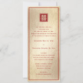 レッドスクエアダブルハピネス中国の金ゴールド結婚ズ 招待状 (正面)