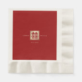 レッドスクエアダブルハピネス中国の金ゴールド結婚ズ 縁ありランチョンナプキン (正面)