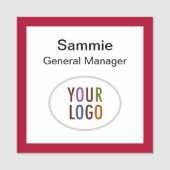 レッドスクエアネームタグ会社のロゴピンまたはマグネット 名札 (正面)