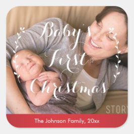 レッドスクエアベビー初めてのクリスマス写真シール スクエアシール