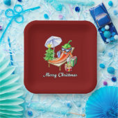 レッドスクエアメリークリスマススパイシーペッパー ペーパープレート (パーティー)