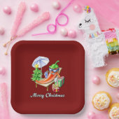 レッドスクエアメリークリスマススパイシーペッパー ペーパープレート (パーティー)