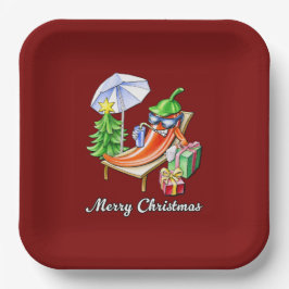 レッドスクエアメリークリスマススパイシーペッパー ペーパープレート