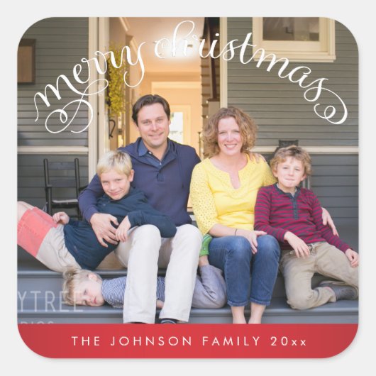 レッドスクエアメリークリスマスフォトシール スクエアシール (正面)
