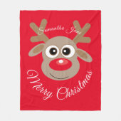 レッドスクリプトという名前のクリスマスのトナカイの漫画 フリースブランケット (正面)