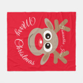 レッドスクリプトという名前のクリスマスのトナカイの漫画 フリースブランケット (正面(横))