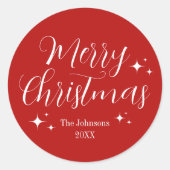 レッドスクリプトエレガントカスタムクリスマス ラウンドシール (正面)