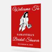 レッドスクリプトクリスマスブライダルシャワーへようこそ アクリルサイン (傾斜)