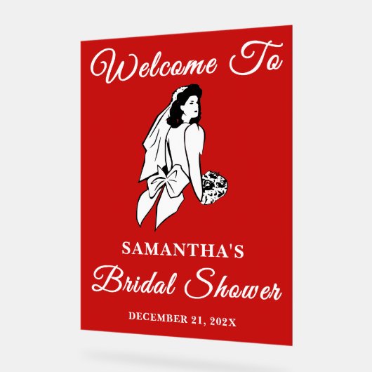 レッドスクリプトクリスマスブライダルシャワーへようこそ アクリルサイン (傾斜)