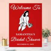 レッドスクリプトクリスマスブライダルシャワーへようこそ アクリルサイン (ウェディング)