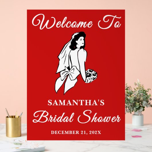 レッドスクリプトクリスマスブライダルシャワーへようこそ アクリルサイン (ウェディング)
