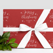 レッドスクリプトタイポグラフィファミリー名メリークリスマス ラッピングペーパー