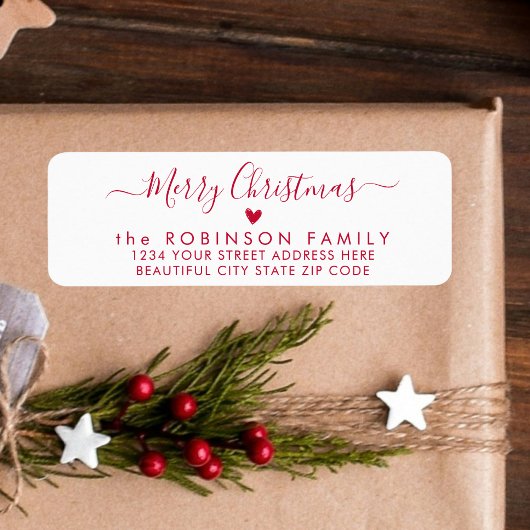 レッドスクリプトハートクリスマス差出人住所ラベル ラベル